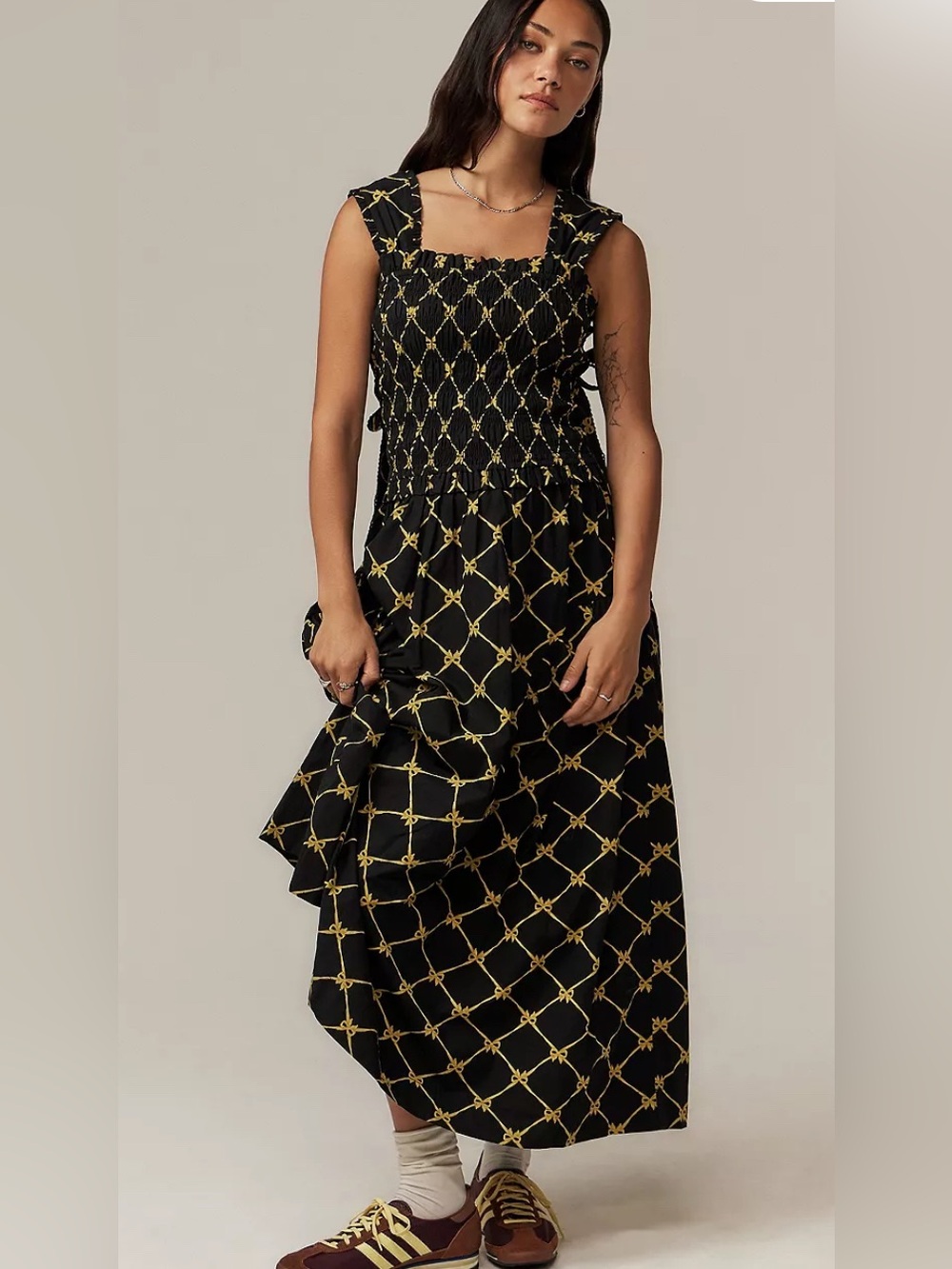 Damson Madder Violet Midi Dress Size 10 Black With Bow Pattern